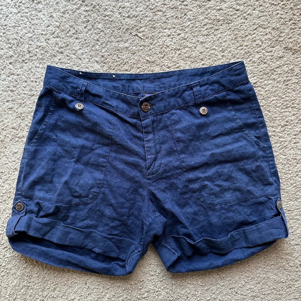Patagonia Shorts Womens 4 30x4 Mid Rise Hemp Blend Navy Blue Cuffed Pockets